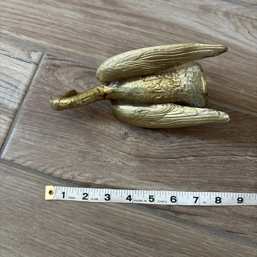Vintage Brass Duck Figurine Wings Open 9